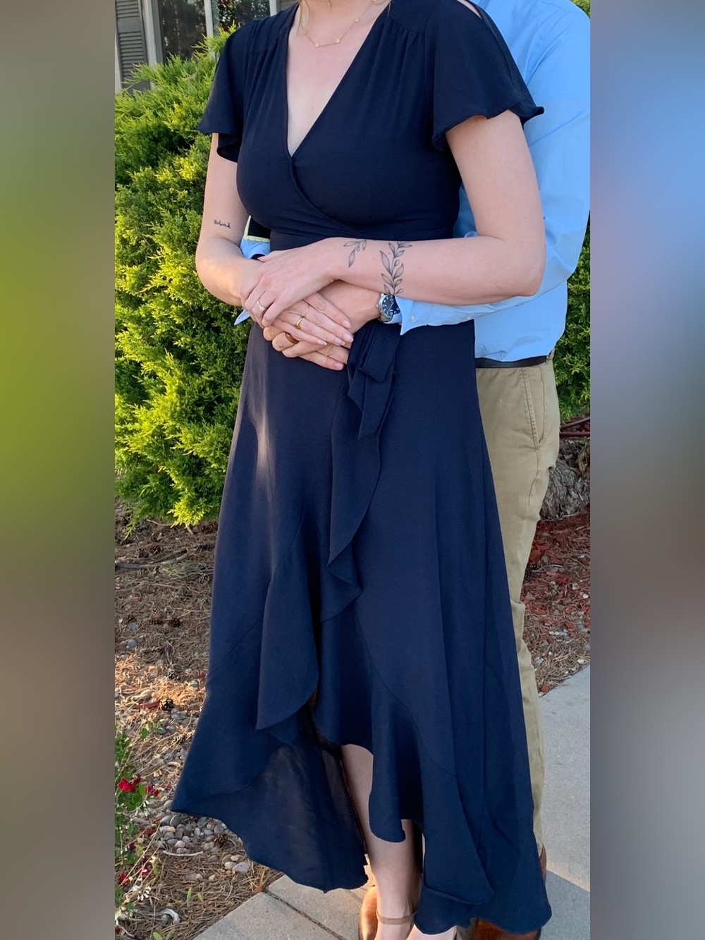 Navy Wrap Flowy Midi Dress